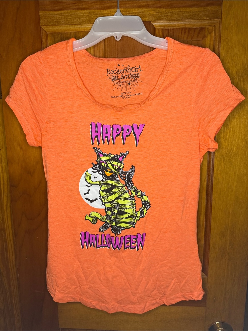 Rocker Girl Orange Halloween Mummy Cat Tee for Kids